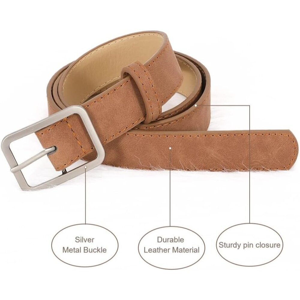 Women's Suede Leather Belt Silver Buckle Waist Accessory for Jeans Dress - Picture 3 of 6